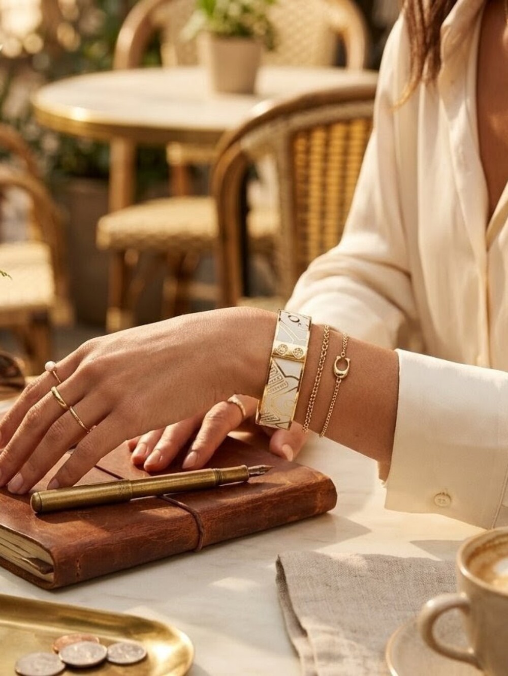 COACH Ticket Motif Wide Bangle White Enamel Gold Tone 60g Continuous Band - Picture 8 of 8
